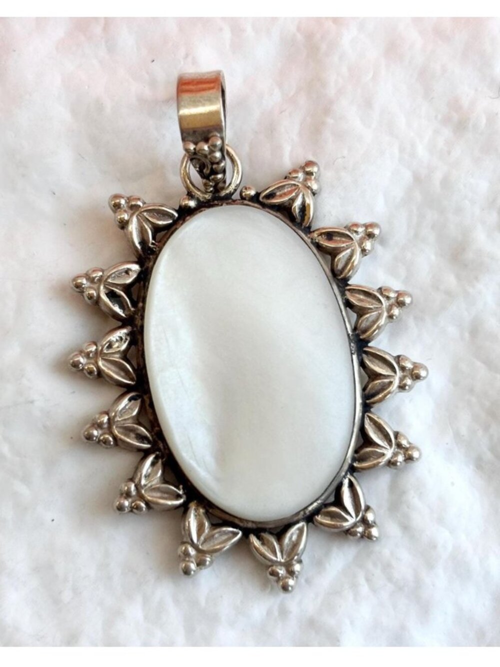 Mother of Pearl Beaded Sunray Vintage Sterling Silver 925 Handmade Pendant